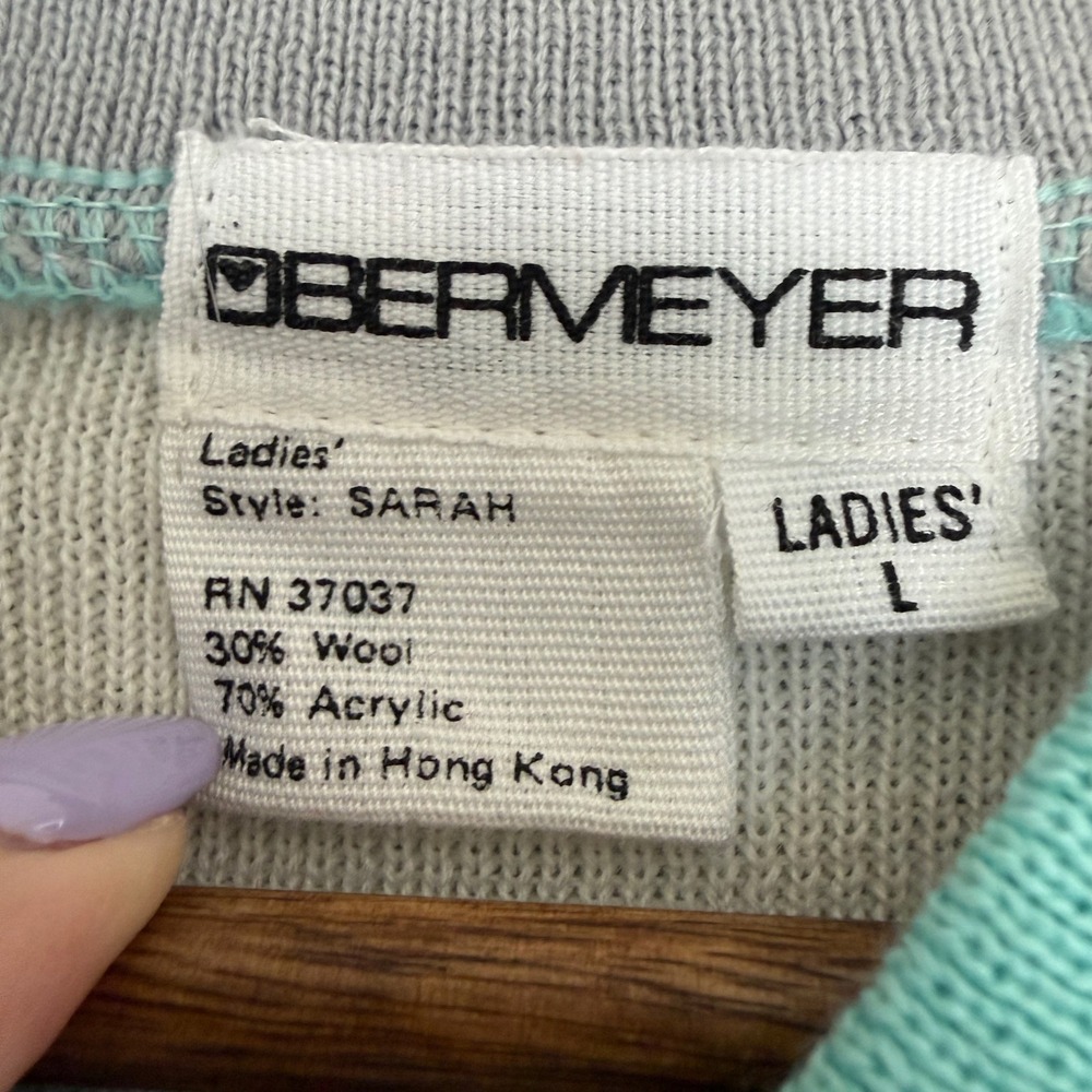 Obermeyer Sarah Vintage 80s Teal Colorblock Wool Blend Ski Sweater Womens L EUC - Picture 5 of 8